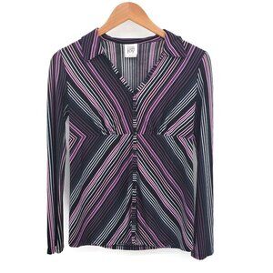 Bundle Of Joy Womens Maternity‎ Button Up V-Neck Striped Blouse Sz S Long Sleeve